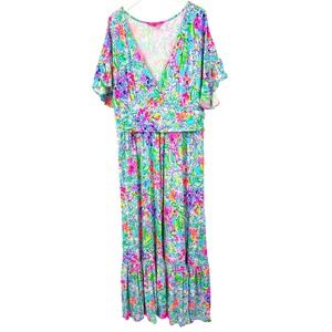 Lilli Pulitzer Jessy Maxi Dress Womens 16 Short Sleeve V-Neck